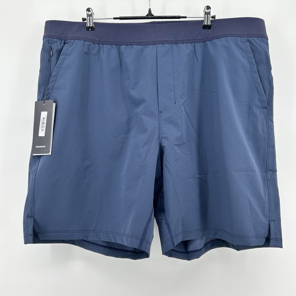 Public Rec Flex Shorts Mens 42x7.5" Navy Blue Lined Hybrid Athletic Gym Camp NWT